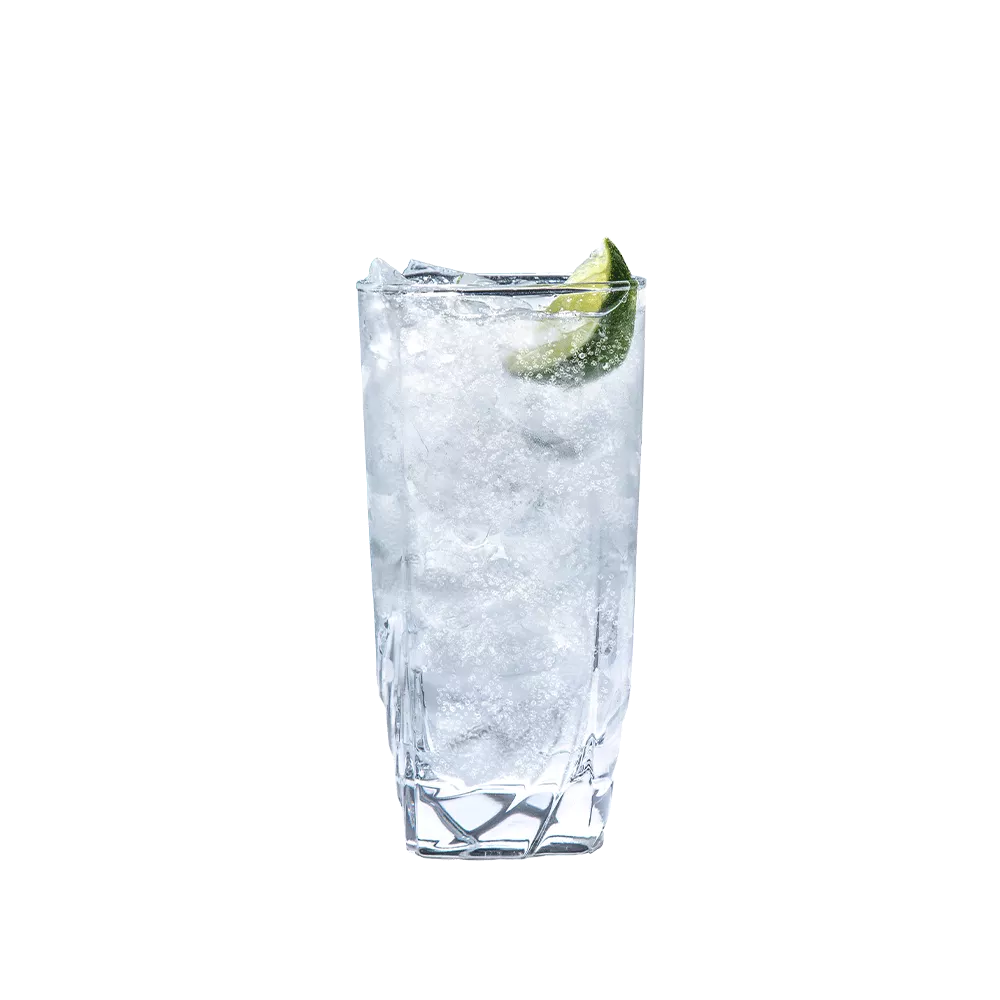 Cruzan® Aged Light & Tonic made with Cruzan® Aged Light Rum in a tall, clear glass garnished with a lime wedge.